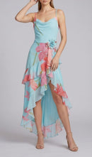 Ares Floral-Print Ruffled Silk Midi Dress In Light Blue