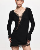 Yurek Lace-Panel Knit Mini Dress In Black