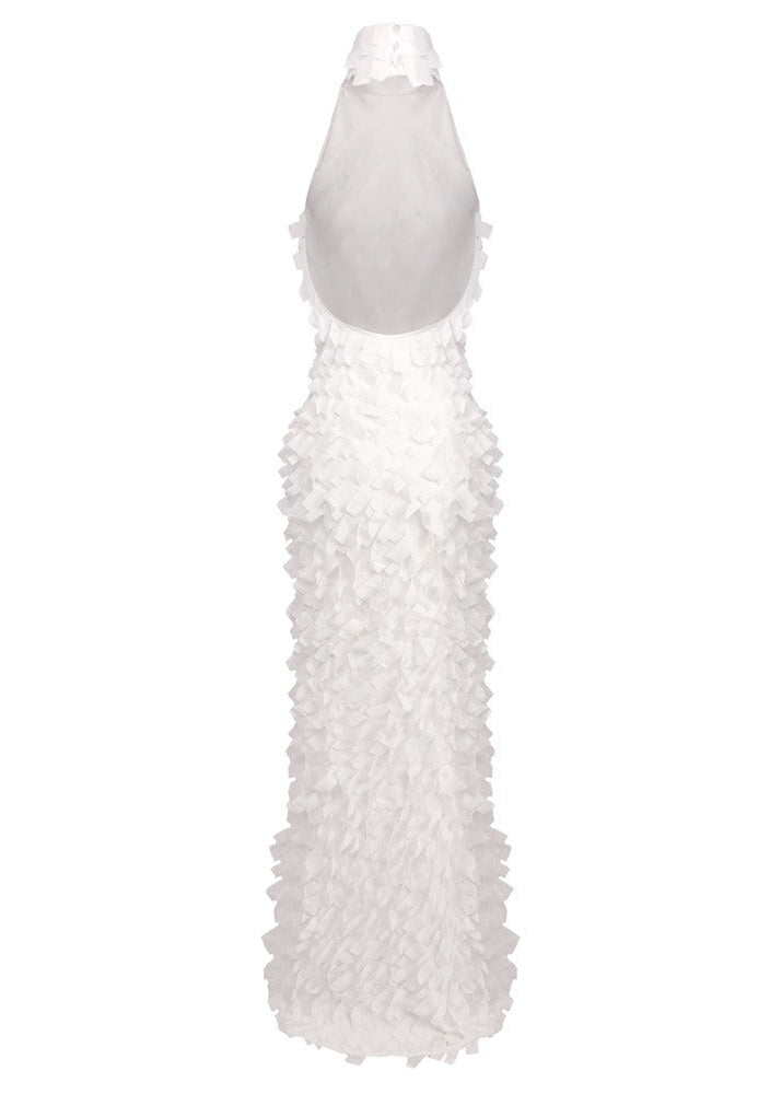 Yskora Halter-Neck Petal-Detail Maxi Dress In White