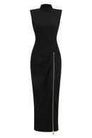 Elana Draped Zipper Detail Maxi Dress In Black