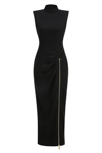 Elana Draped Zipper Detail Maxi Dress In Black
