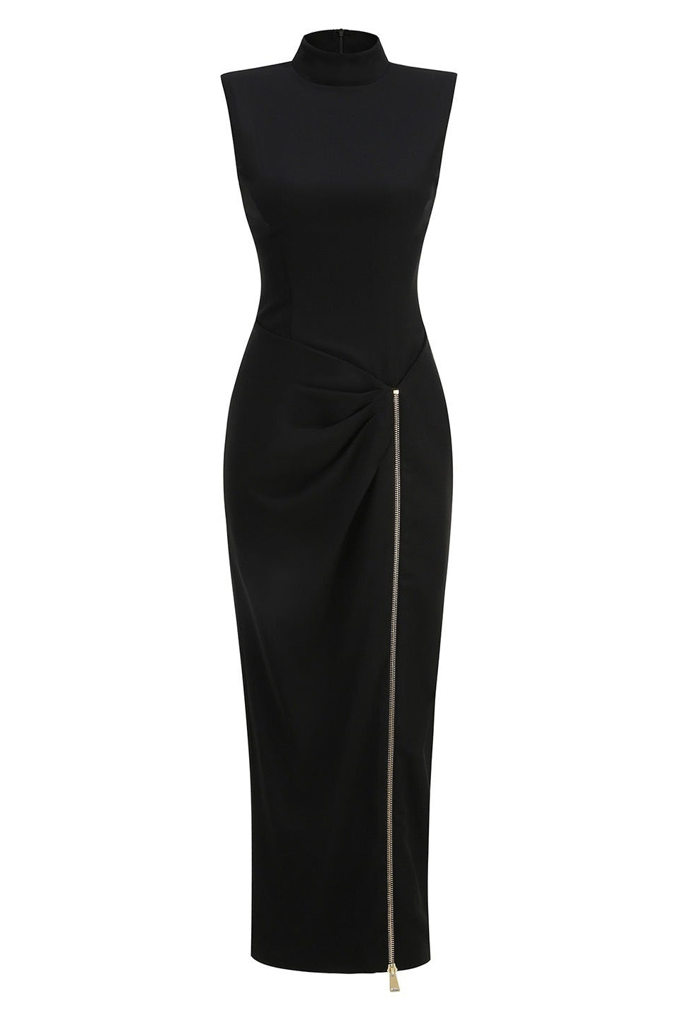 Elana Draped Zipper Detail Maxi Dress In Black