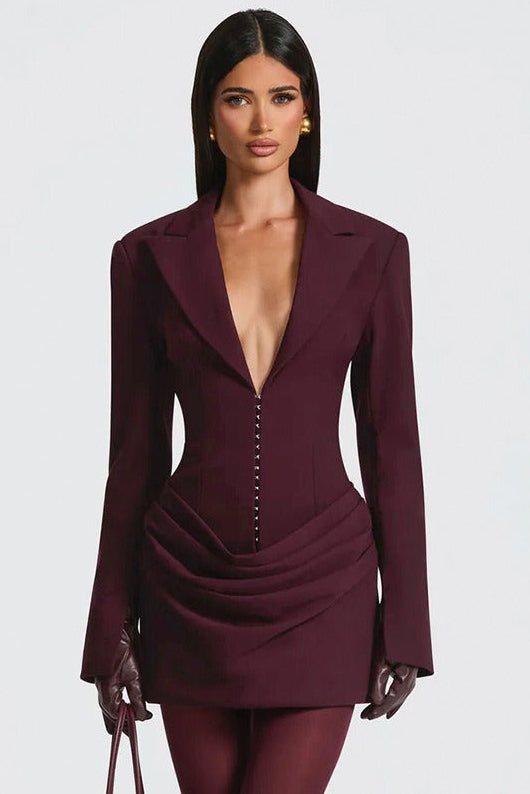 Aleksandra Burgundy Ruched Blazer Mini Dress