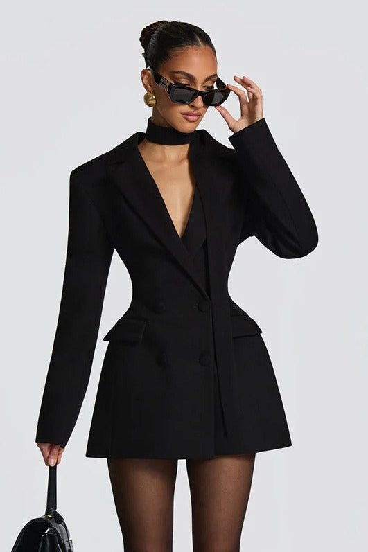 Uranie Black Double Breasted Blazer Mini Dress