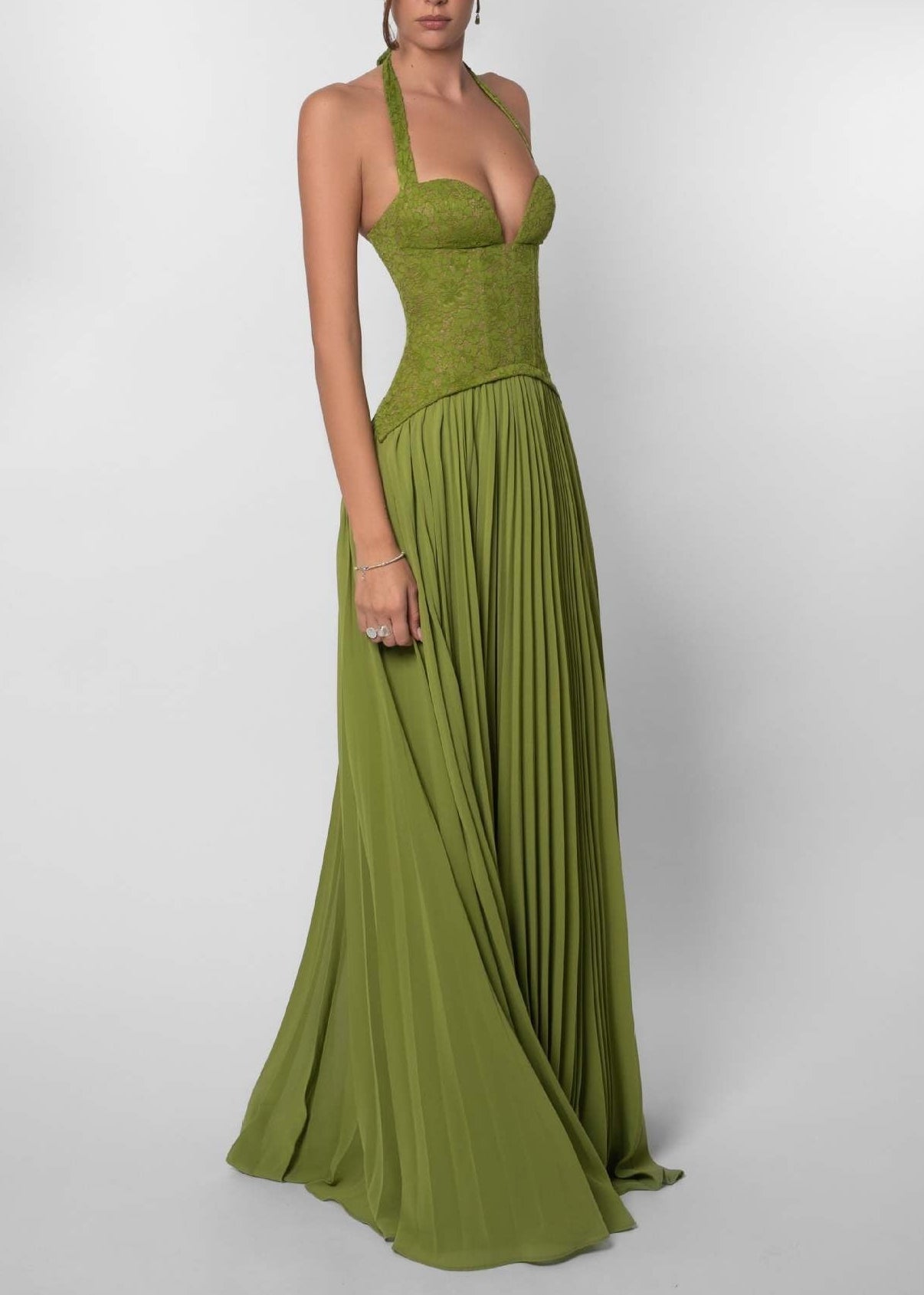 Cirune Halter-Neck Deep-V Maxi Dress