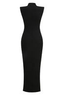 Elana Draped Zipper Detail Maxi Dress In Black