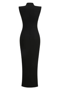 Elana Draped Zipper Detail Maxi Dress In Black