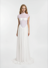 Sarayi Structured Mesh A Line Maxi Dress In White