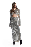 Aksel Long Sleeve Sequin Maxi Two Piece Dress In Silver