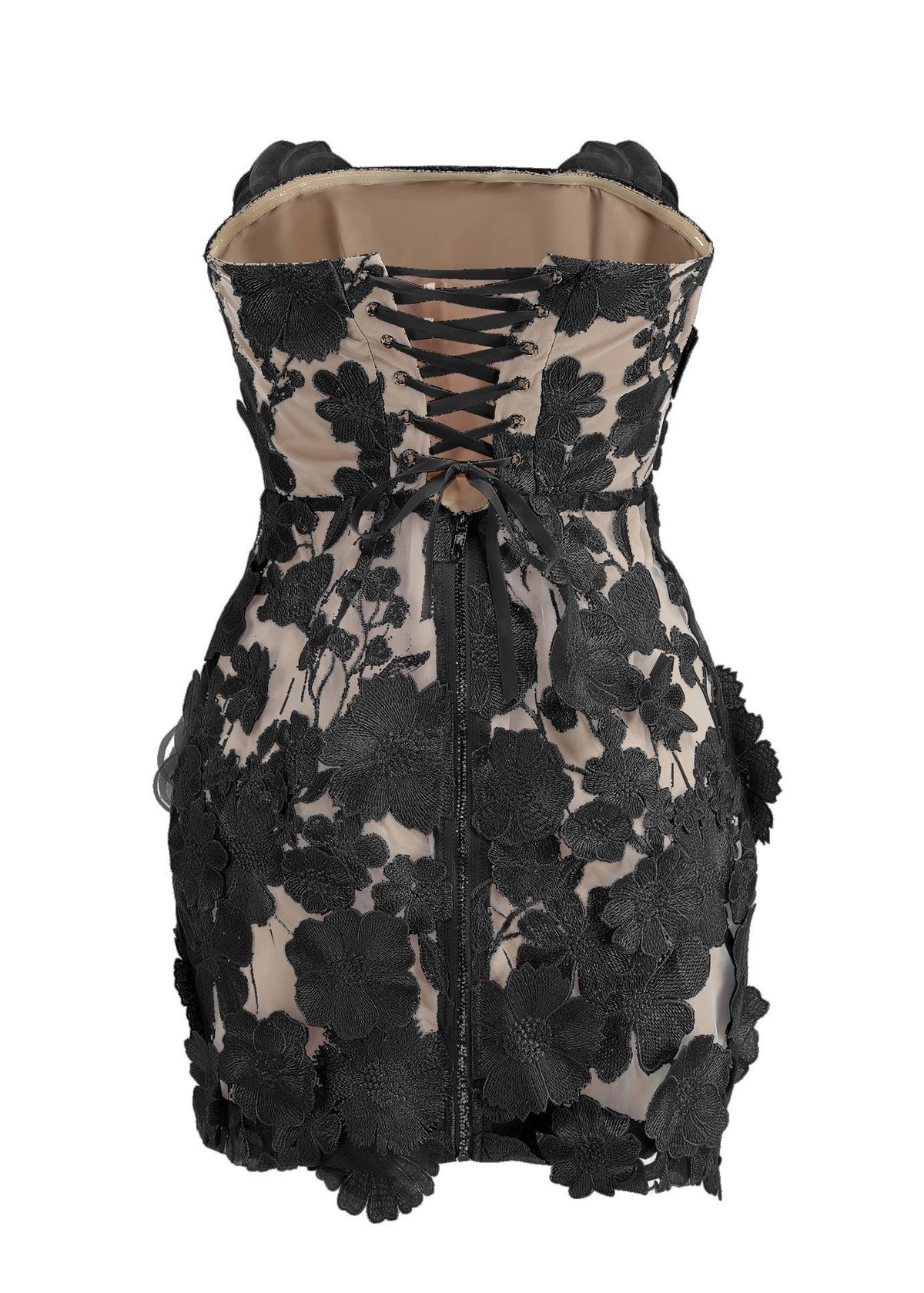 Nacho Strapless Embroidered Floral Mini Dress In Black