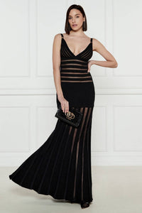 Aldwyn Striped Mesh Maxi Dress In Black