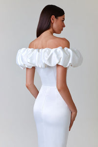 Corliss Crystal Off-Shoulder Maxi Split Dress In White