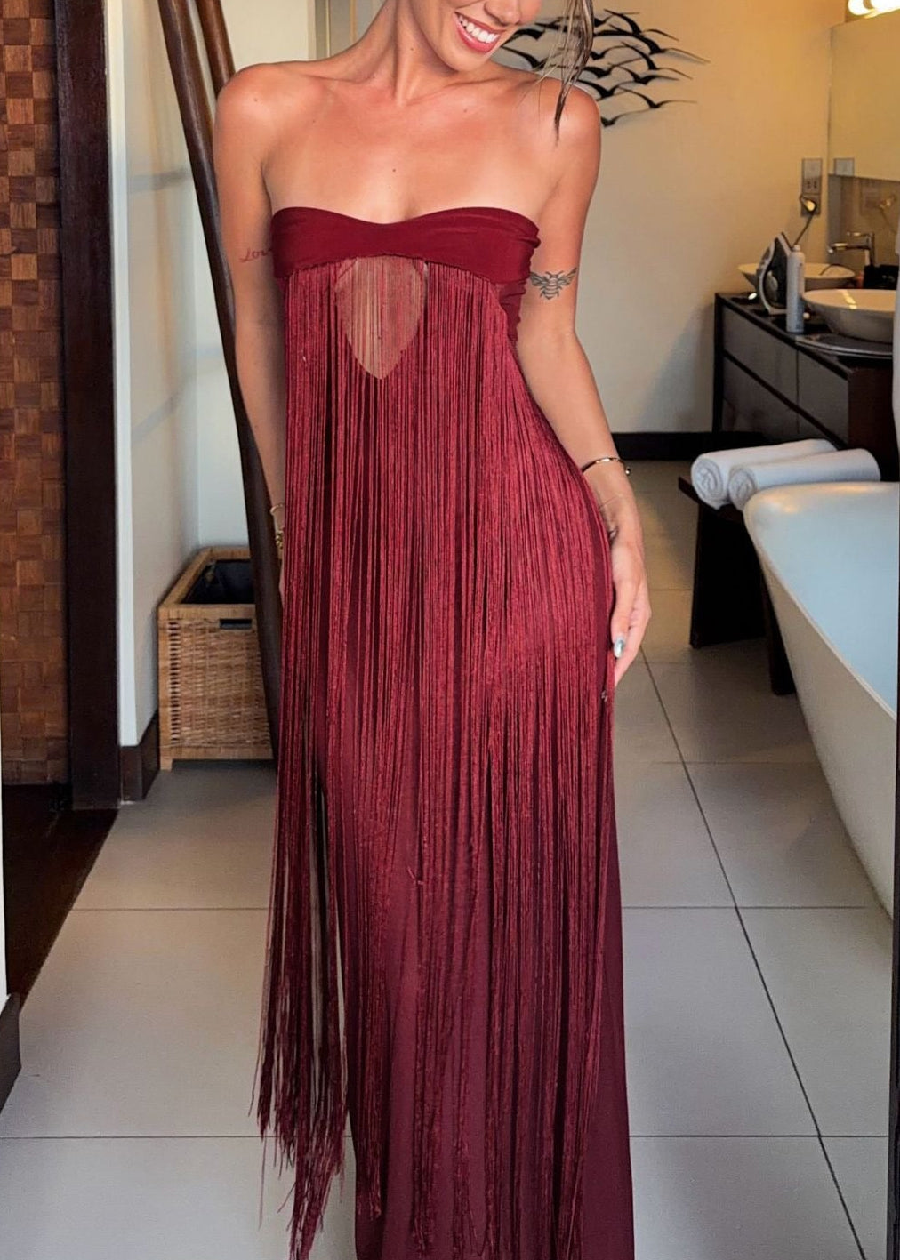 Zelmic Strapless Fringe Maxi Dress
