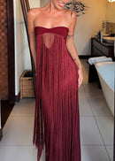 Zelmic Strapless Fringe Maxi Dress
