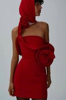 Yenphan Sculptural Rose Mini Dress In Red