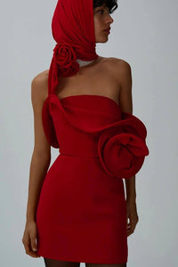 Yenphan Sculptural Rose Mini Dress In Red