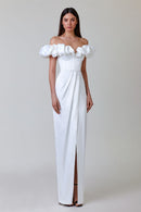 Corliss Crystal Off-Shoulder Maxi Split Dress In White