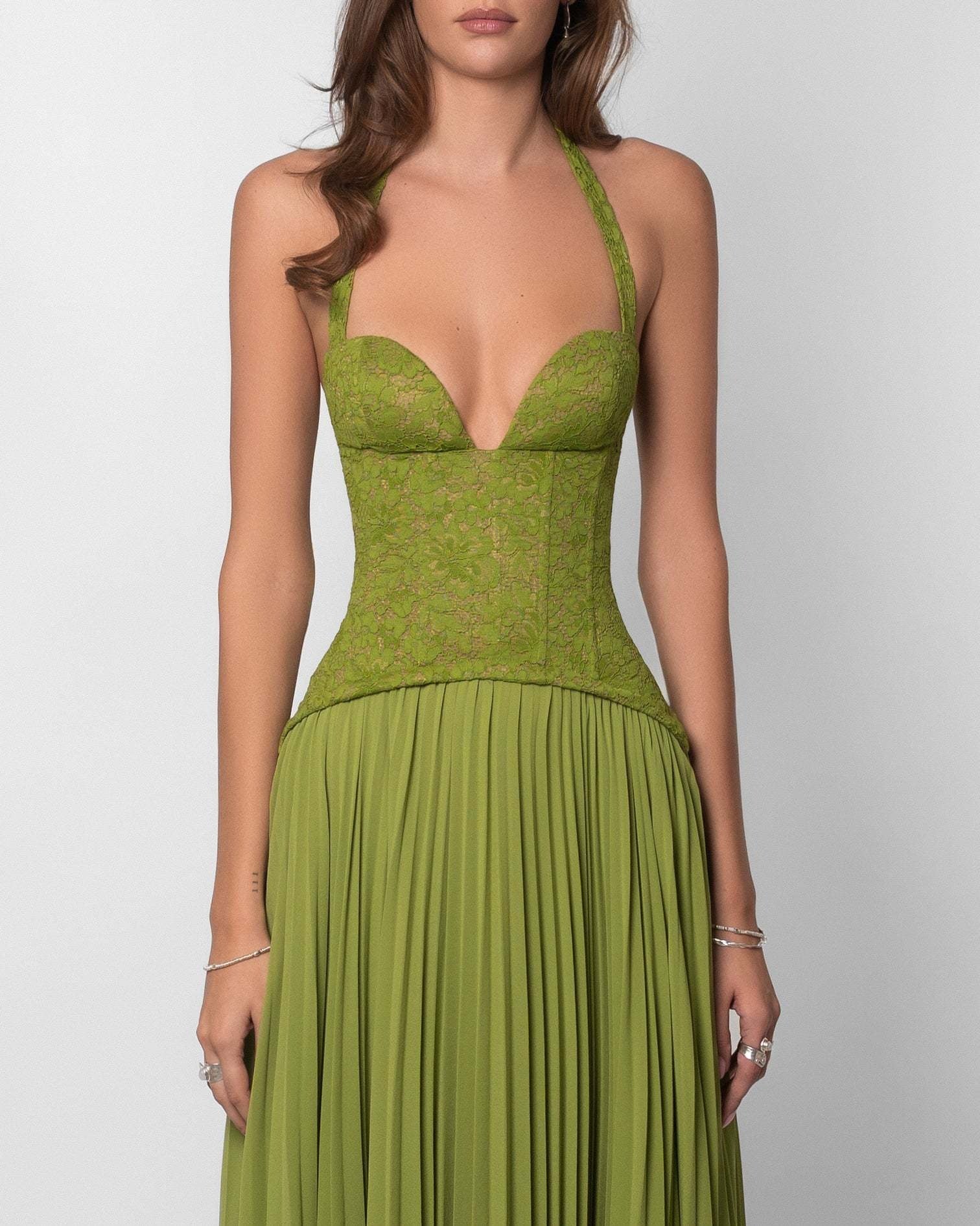 Cirune Halter-Neck Deep-V Maxi Dress