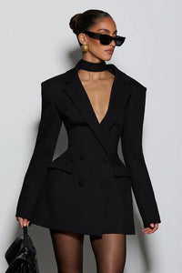 Uranie Black Double Breasted Blazer Mini Dress