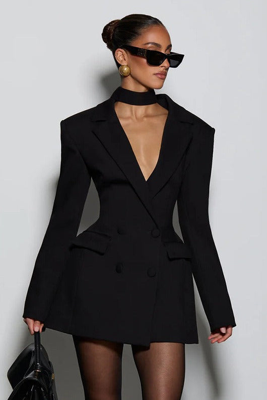 Uranie Black Double Breasted Blazer Mini Dress