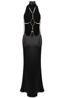 Uvren Pearl-Chain Backless Maxi Dress