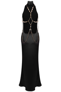 Uvren Pearl-Chain Backless Maxi Dress
