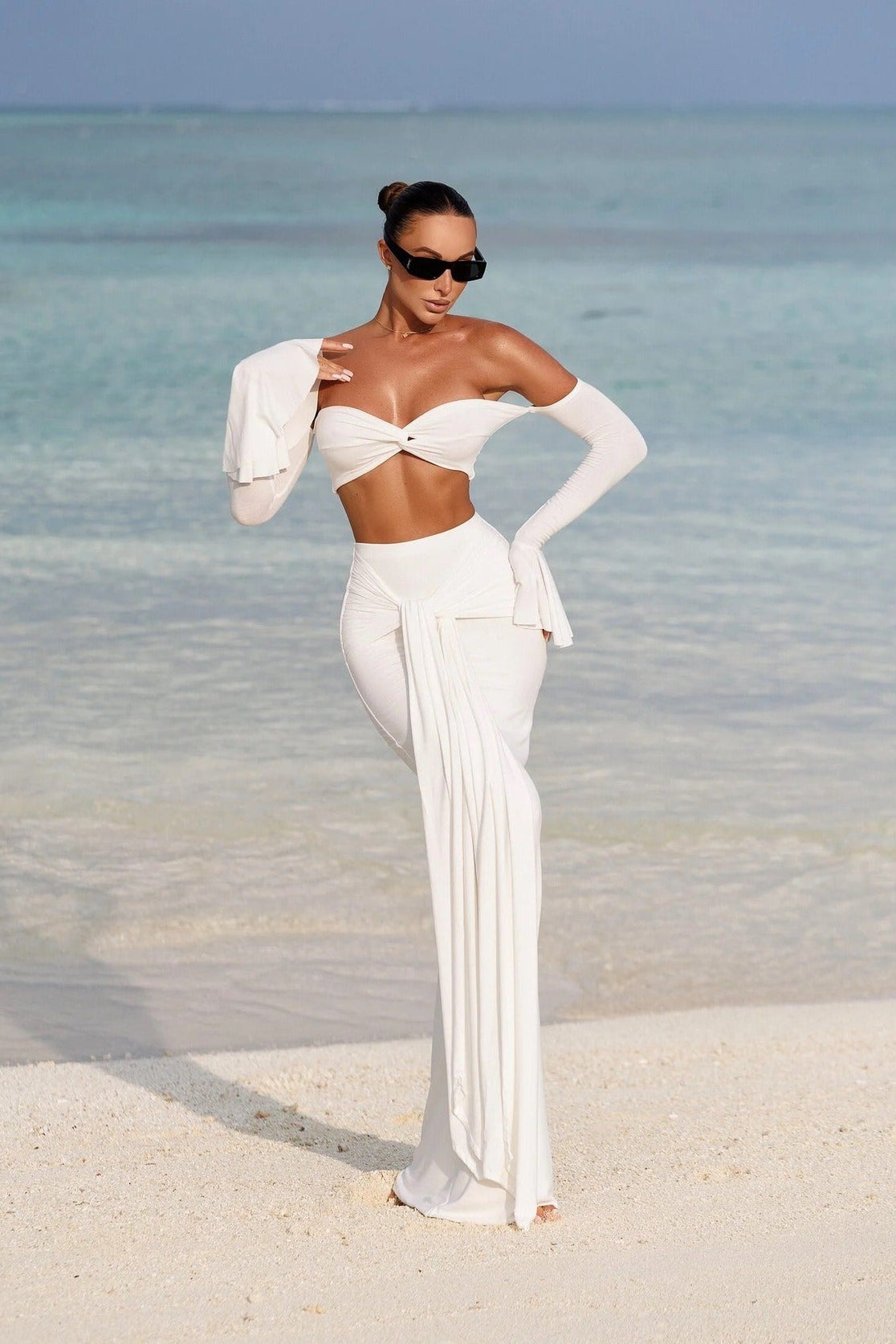 Akifumi Long-Sleeve Off-Shoulder Two-Piece Set