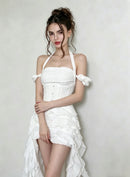 Chisato Halterneck Ruffled Draped Dress In White