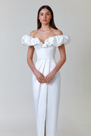 Corliss Crystal Off-Shoulder Maxi Split Dress In White