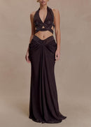 Praxel Halterneck Rhinestone Cutout Skirt Set
