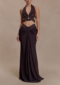 Praxel Halterneck Rhinestone Cutout Skirt Set