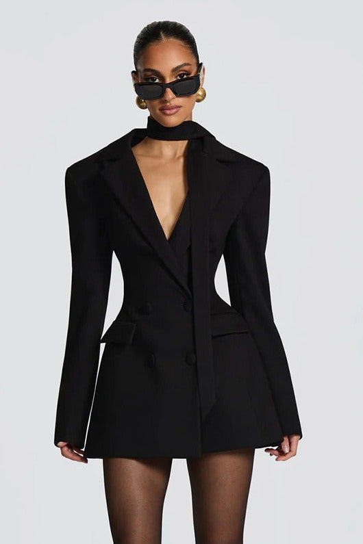 Uranie Black Double Breasted Blazer Mini Dress