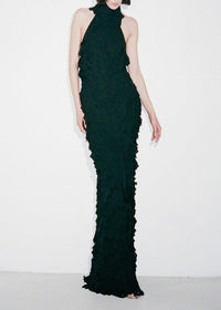 Yskora Halter-Neck Petal-Detail Maxi Dress In Black