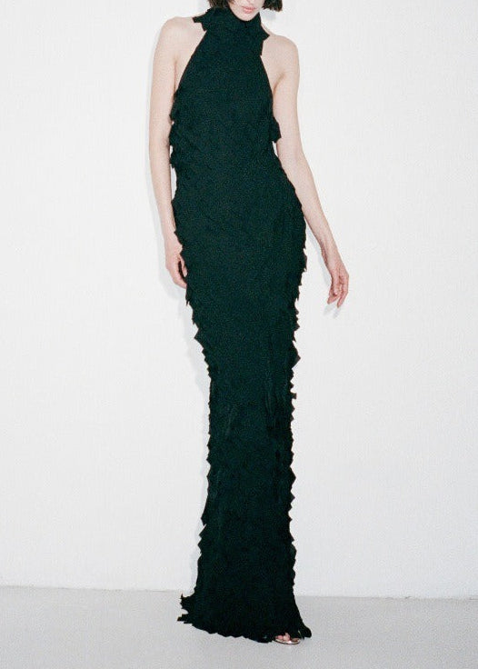 Yskora Halter-Neck Petal-Detail Maxi Dress In Black