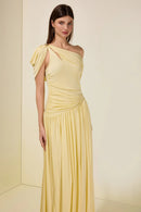 Elese Yellow Asymmetrical Gathered Maxi Dress