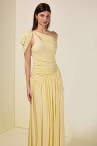 Elese Yellow Asymmetrical Gathered Maxi Dress