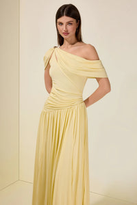 Elese Yellow Asymmetrical Gathered Maxi Dress
