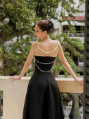 Ashur Pearl Detail A Line Midi Dress In Black