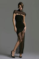 Sorynex Shawl Lace Split Maxi Dress