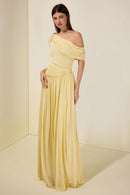 Elese Yellow Asymmetrical Gathered Maxi Dress