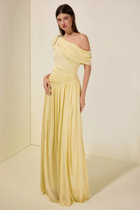 Elese Yellow Asymmetrical Gathered Maxi Dress