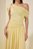 Elese Yellow Asymmetrical Gathered Maxi Dress