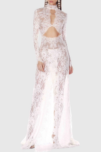 Didrika Long Sleeve Cutout Lace Maxi Dress In Black