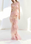 Frymet Floral-Embellished Ombré Pink Ruffled Maxi Dress