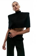 Grina Stand-Collar Cape-Style Top In Black