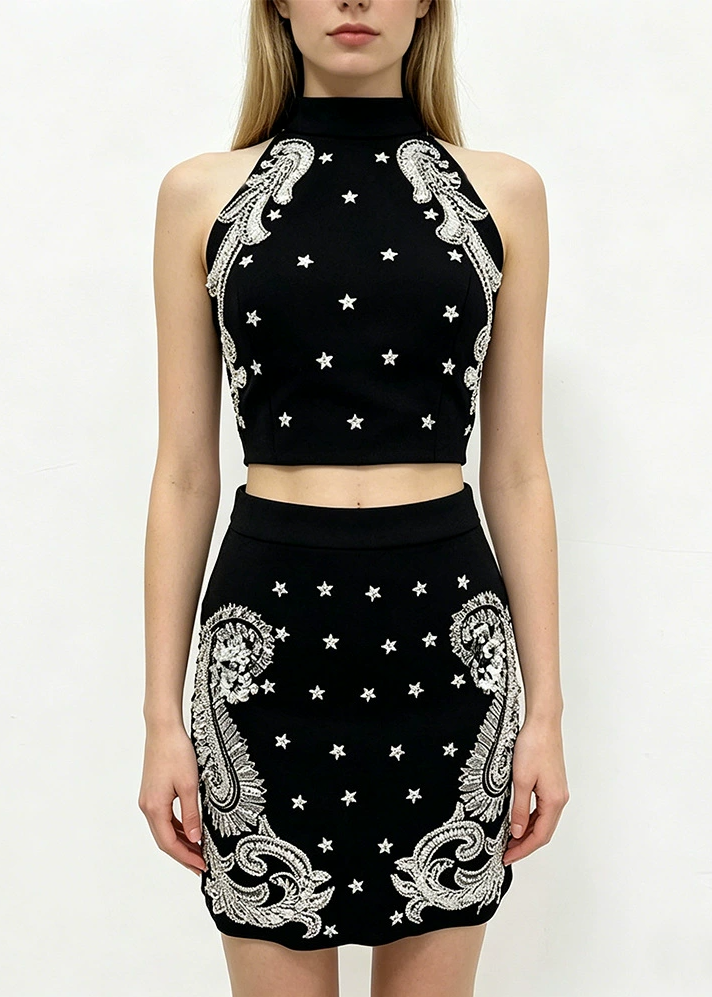Sarada Stars Embroidered Baroque Mini Dress Set
