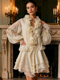 Capriana Floral-Appliqué Tiered Mini Dress In Neutrals