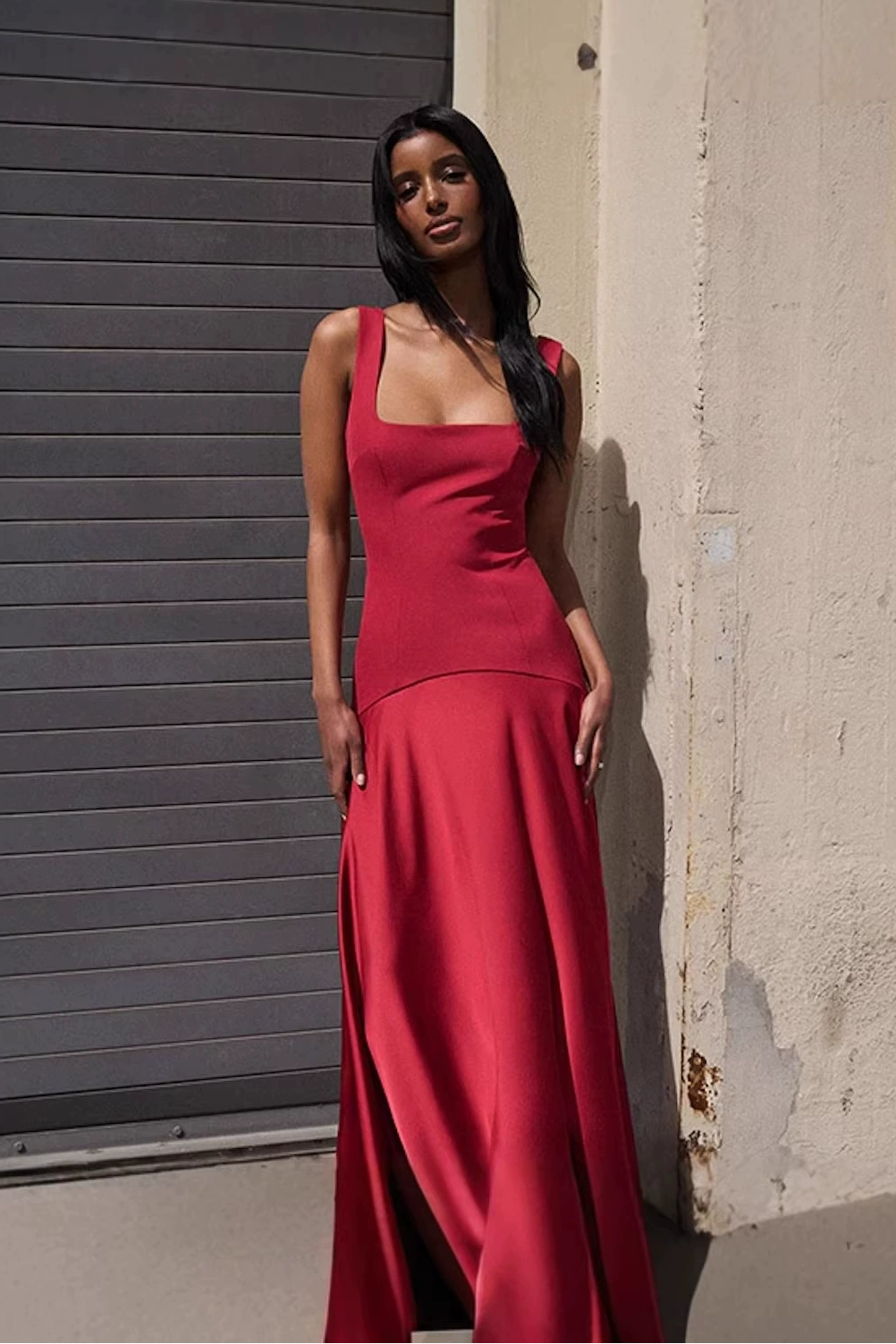Bouvier Asymmetric Cut A Line Maxi Dress In Red