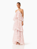 Dervian Pink Halterneck Lace Maxi Dress
