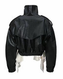 Amsvek Black High Neck Aysmmetrical Oversized Jacket